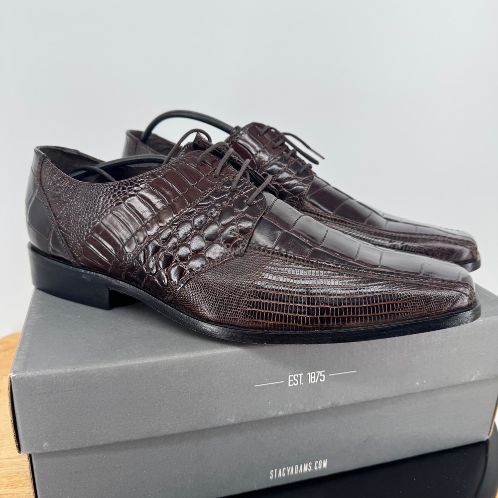 Stacy Adams Pietro Cognac Brown Exotic Print Leather Oxford Shoes 24675-221 11.5